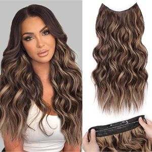 Human hair blend invisible wire hair extensions with 4 secure clips